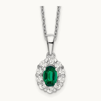 Created Emerald Halo Necklace, 0.50 ct tw Lab-Grown Diamond