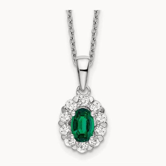 Created Emerald Halo Necklace, 0.50 ct tw Lab-Grown Diamond