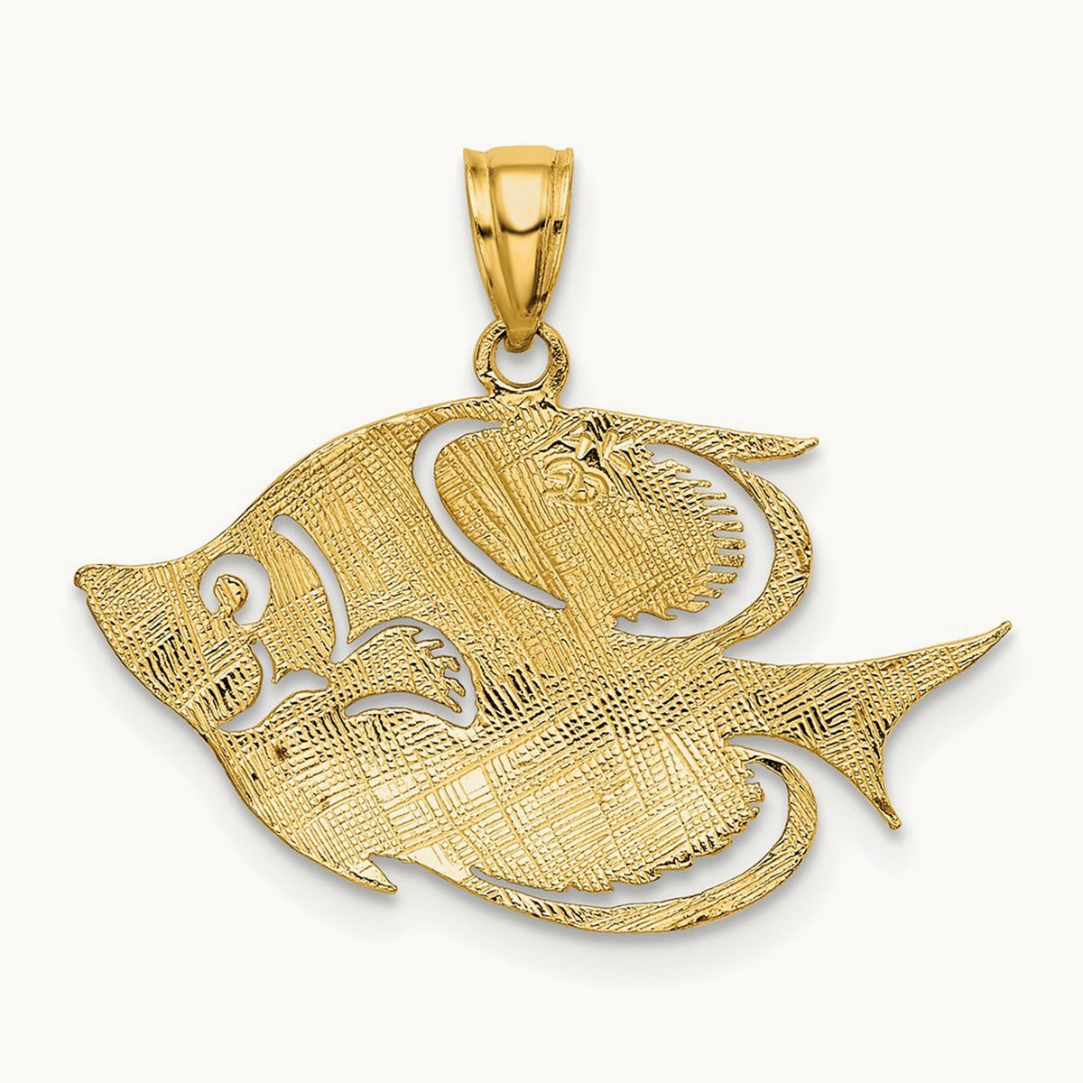 2-D Polished Textured Fish Charm, 14K
