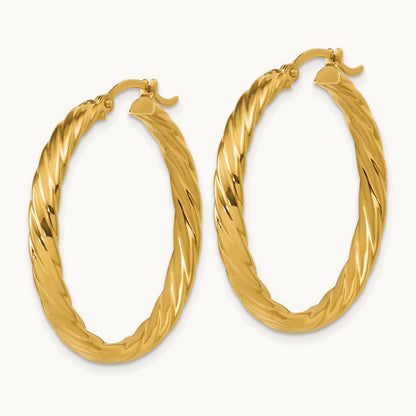 Large Patterned Hoop Earrings — 14K Yellow Gold
