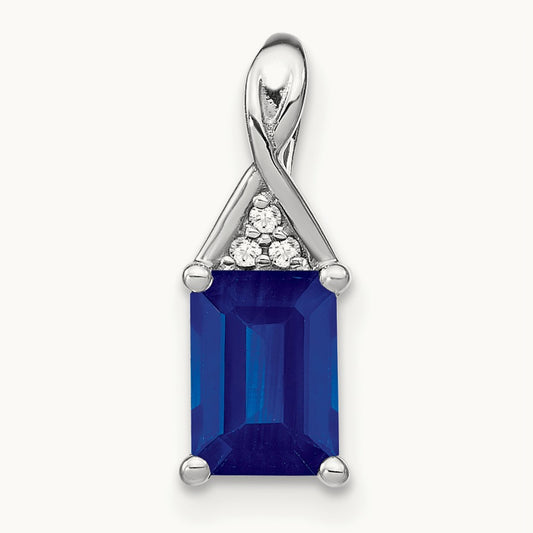 Emerald-shape Sapphire and Diamond Pendant, 14K White Gold