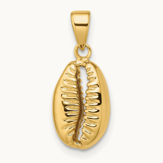 Polished 3-D Cowrie Shell Pendant, 14K