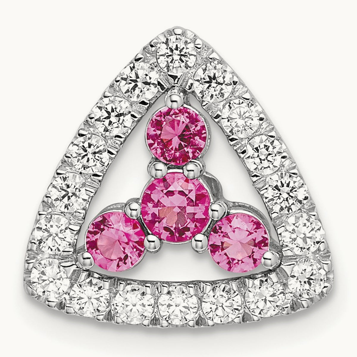 Created Pink Sapphire Triangle Pendant, 0.25 ct tw Lab-Grown Diamond — 14K White Gold