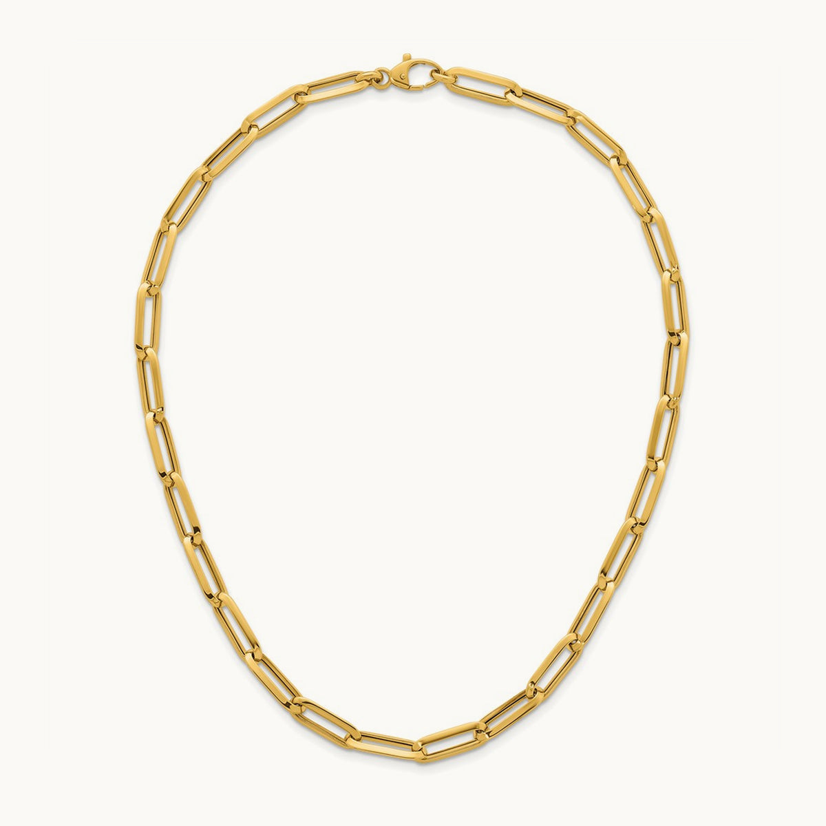 Polished Paperclip Link Chain Necklace, 7mm, 14K