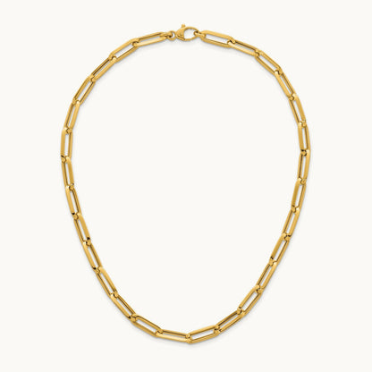 Polished Paperclip Link Chain Necklace, 7mm, 14K