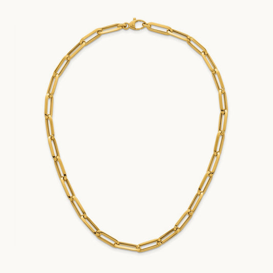 Polished Paperclip Link Chain Necklace, 7mm, 14K