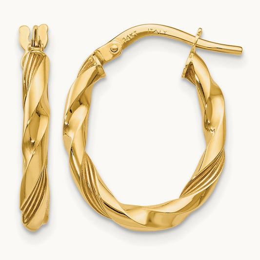 Polished and Textured Hoop Earrings, 14K — Leslie's