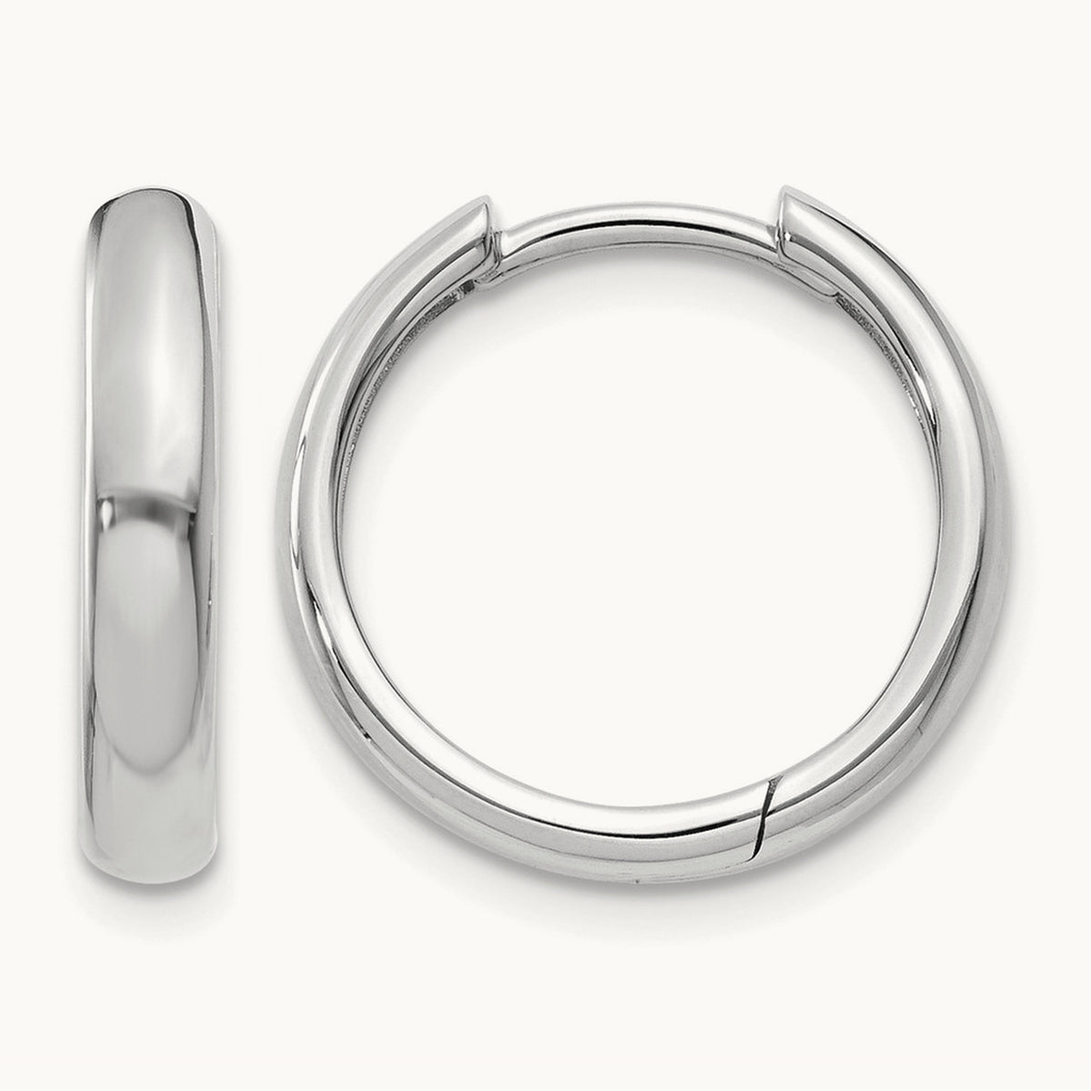 Round Hinged Hoop Earrings, 14K White Gold