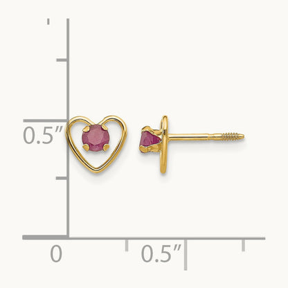 Madi K Created Ruby Birthstone Heart Earrings, 3mm, 14K
