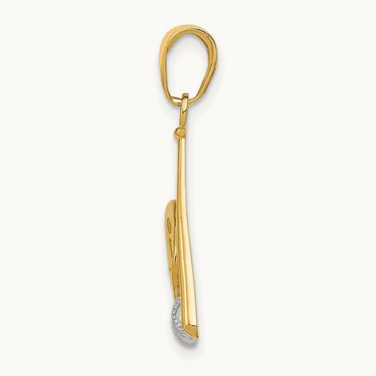 w/Rhodium Baseball, Bat, and Glove Pendant, 14K