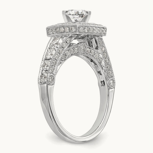Peg Set Halo Semi-Mount Engagement Ring, 1.50 ct tw