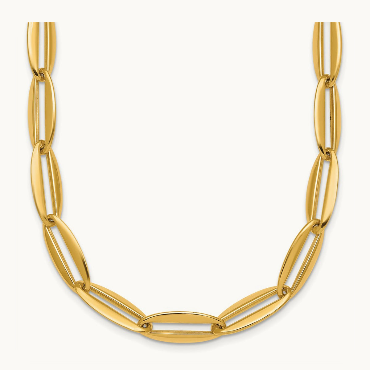 Polished Long Oval Link Necklace, 7mm, 14K