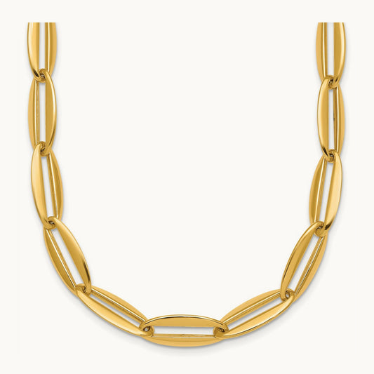 Polished Long Oval Link Necklace, 7mm, 14K