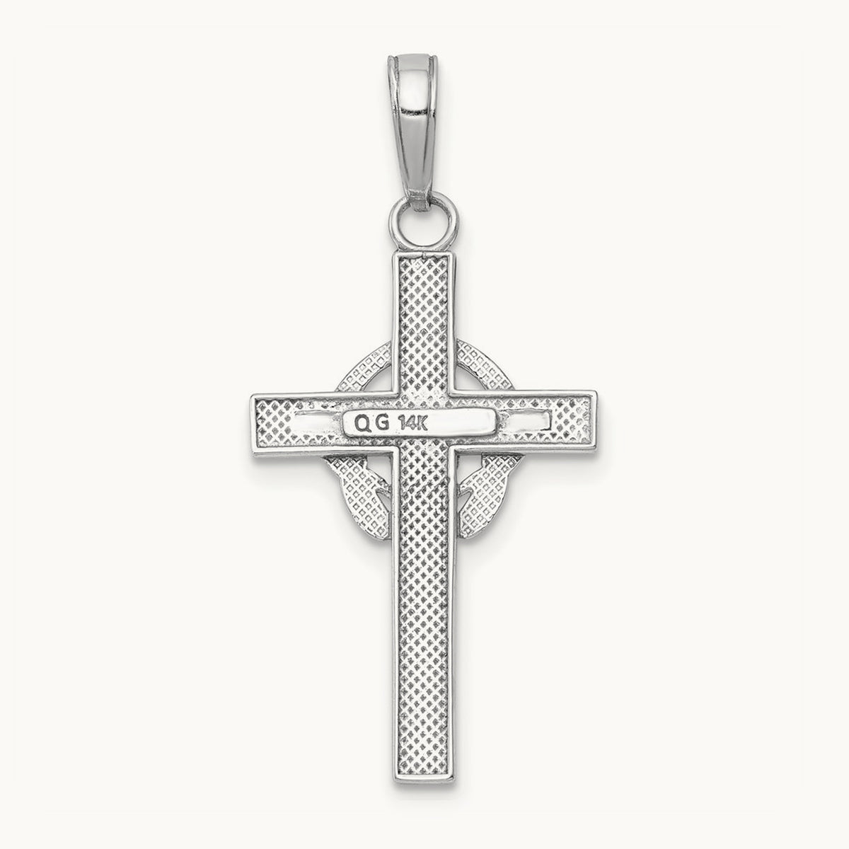 Polished Claddagh Cross Pendant — 14K White Gold