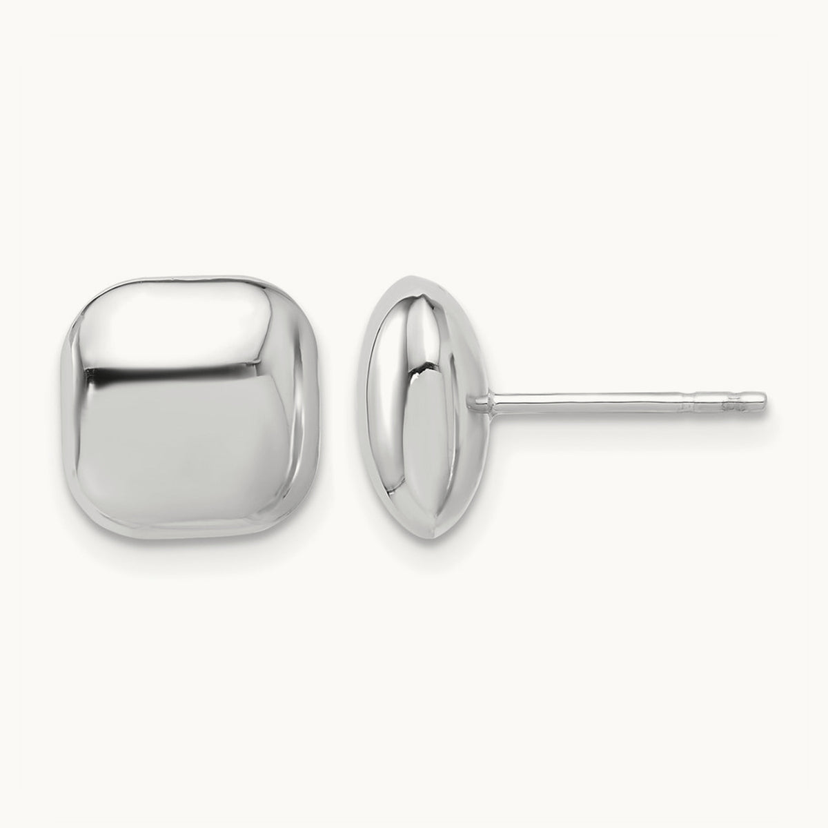 Polished Puffed Square Post Earrings — 14K White Gold