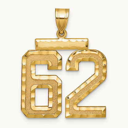 Large Brushed Diamond-cut Number 62 Charm, 14K