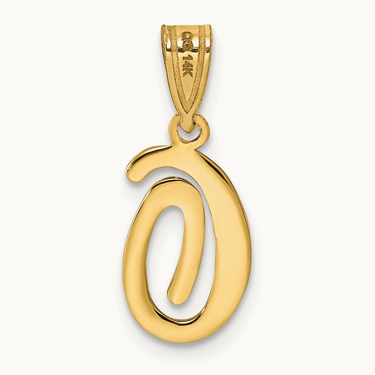 Script Letter O Initial Pendant, 14K Yellow Gold