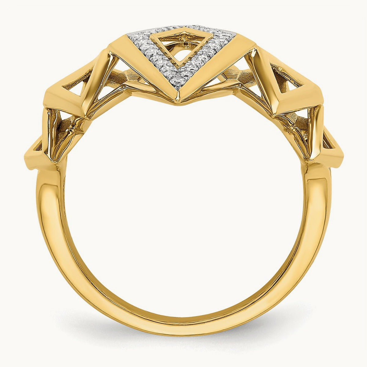 Polished Fancy Geometric Diamond Ring, 14K