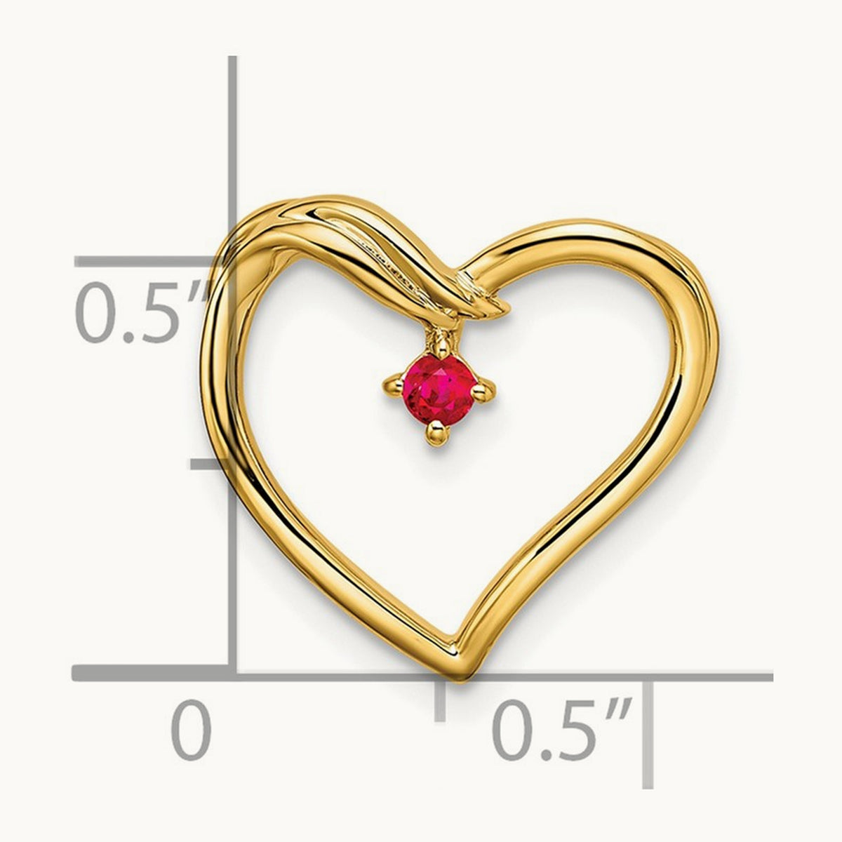 Polished Ruby Heart Chain Slide, 14K