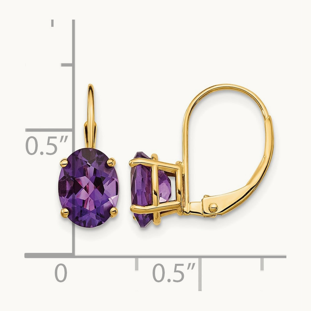 Oval Amethyst Leverback Earrings — 17mm, 8x6mm