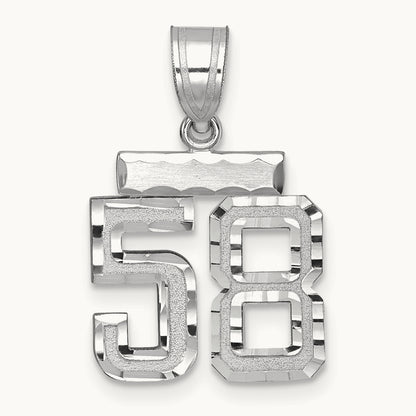 Small Brushed Diamond-cut Number 58 Charm, 14K White Gold
