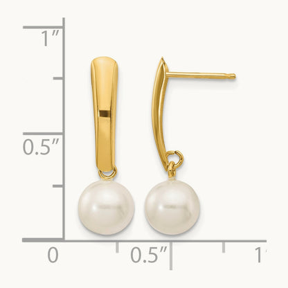6- White Round Freshwater Cultured Pearl Post Dangle Earrings, 7mm, 14K
