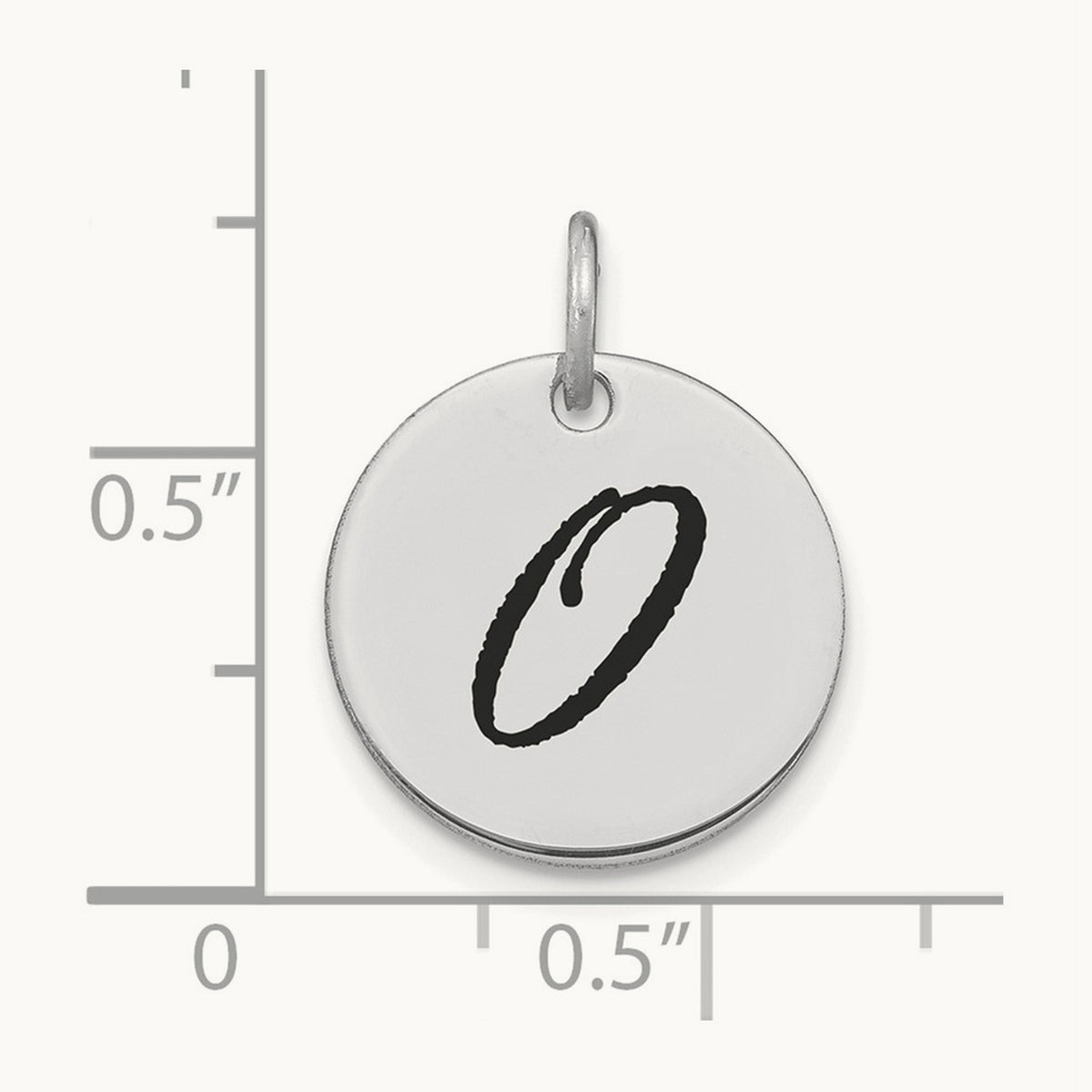 Polished Black Enamel Initial Disk Charm — 14K White Gold, O