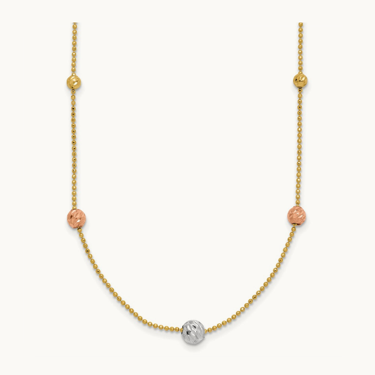 Tri-Color D/C Beads Beaded Chain Necklace, 14K