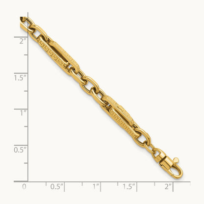 Polished & Textured Greek Key Design 7.75 in Bracelet, 14K
