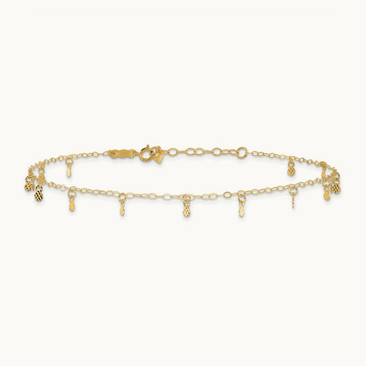 Oval Chain Diamond Cut Dots 9in plus 1in Ext Anklet, 14K