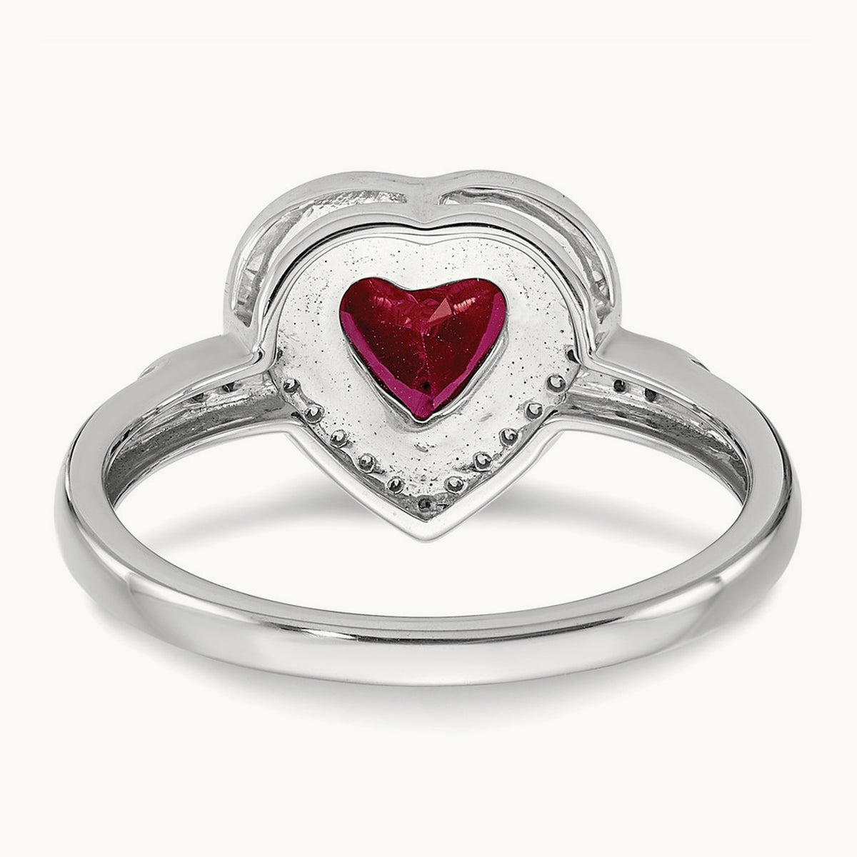 Heart Created Ruby and Diamond Halo Ring, 14K White Gold