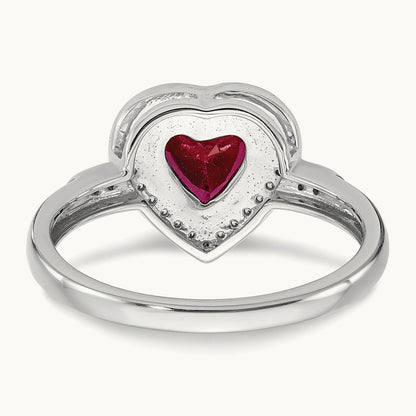 Heart Created Ruby and Diamond Halo Ring, 14K White Gold