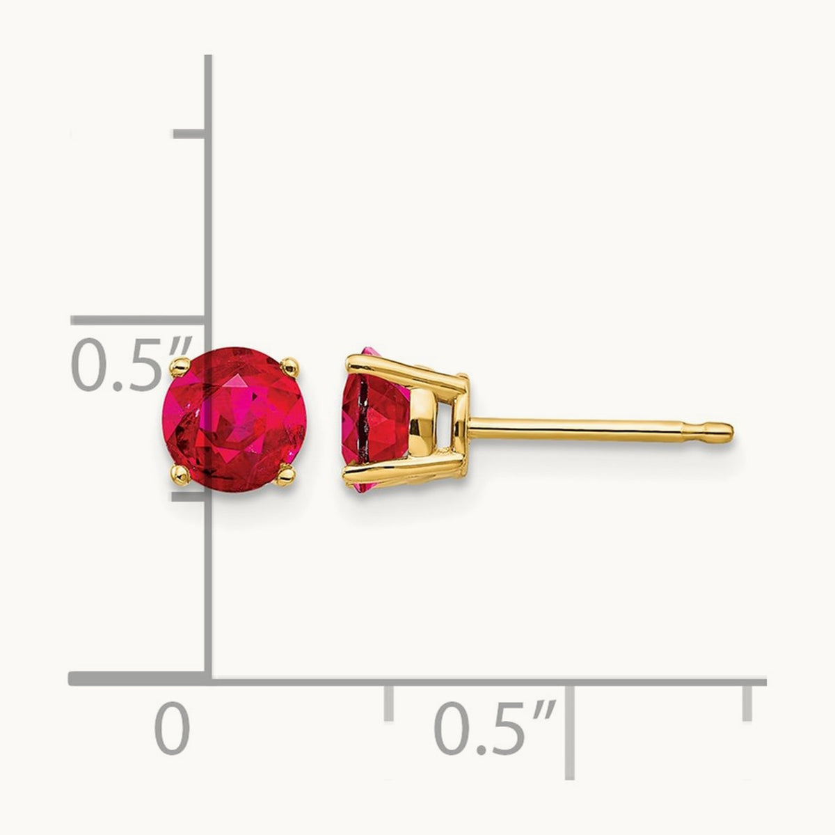 Ruby Earrings, 5mm, 5mm wide in 14K Yellow Gold