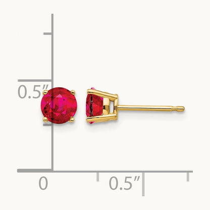 Ruby Earrings, 5mm, 5mm wide in 14K Yellow Gold