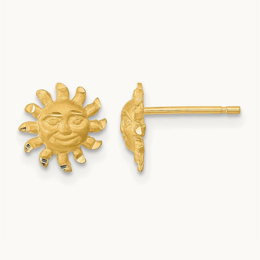 Satin Diamond-cut Sun Post Earrings, 14K