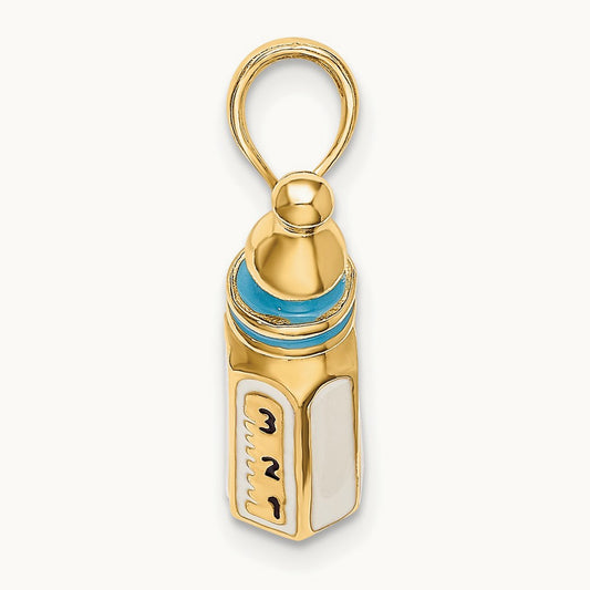 3-D w/ Enamel Baby Bottle Charm, 14K