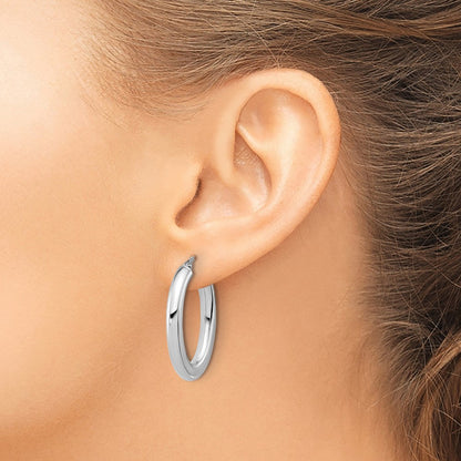 Polished Tube Oval Hoop Earrings — 14K White Gold