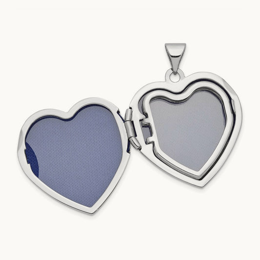 Heart Domed Family Locket, 21mm, 14K White Gold
