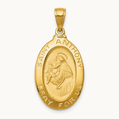 Saint Anthony Oval Medal Solid Pendant, 14K