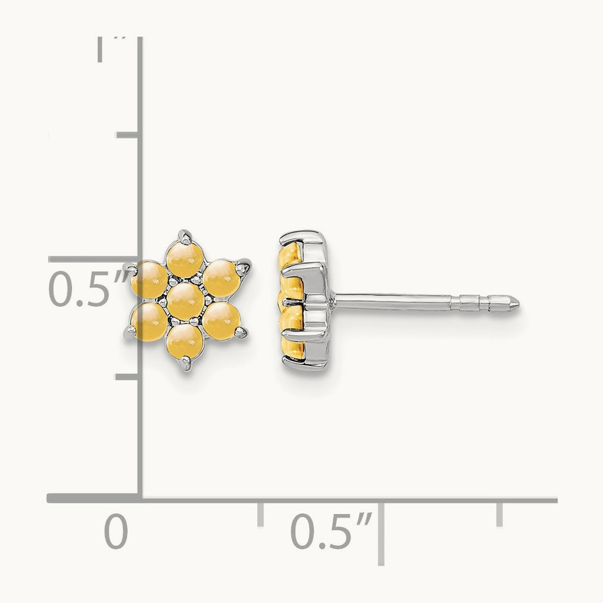 Citrine Floral Post Earrings, 14K White Gold