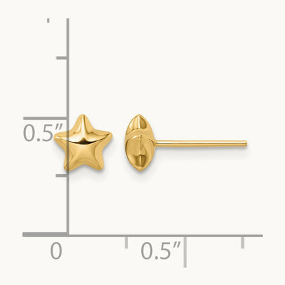 Polished Small Puffed Star Post Earrings — 14K Yellow Gold