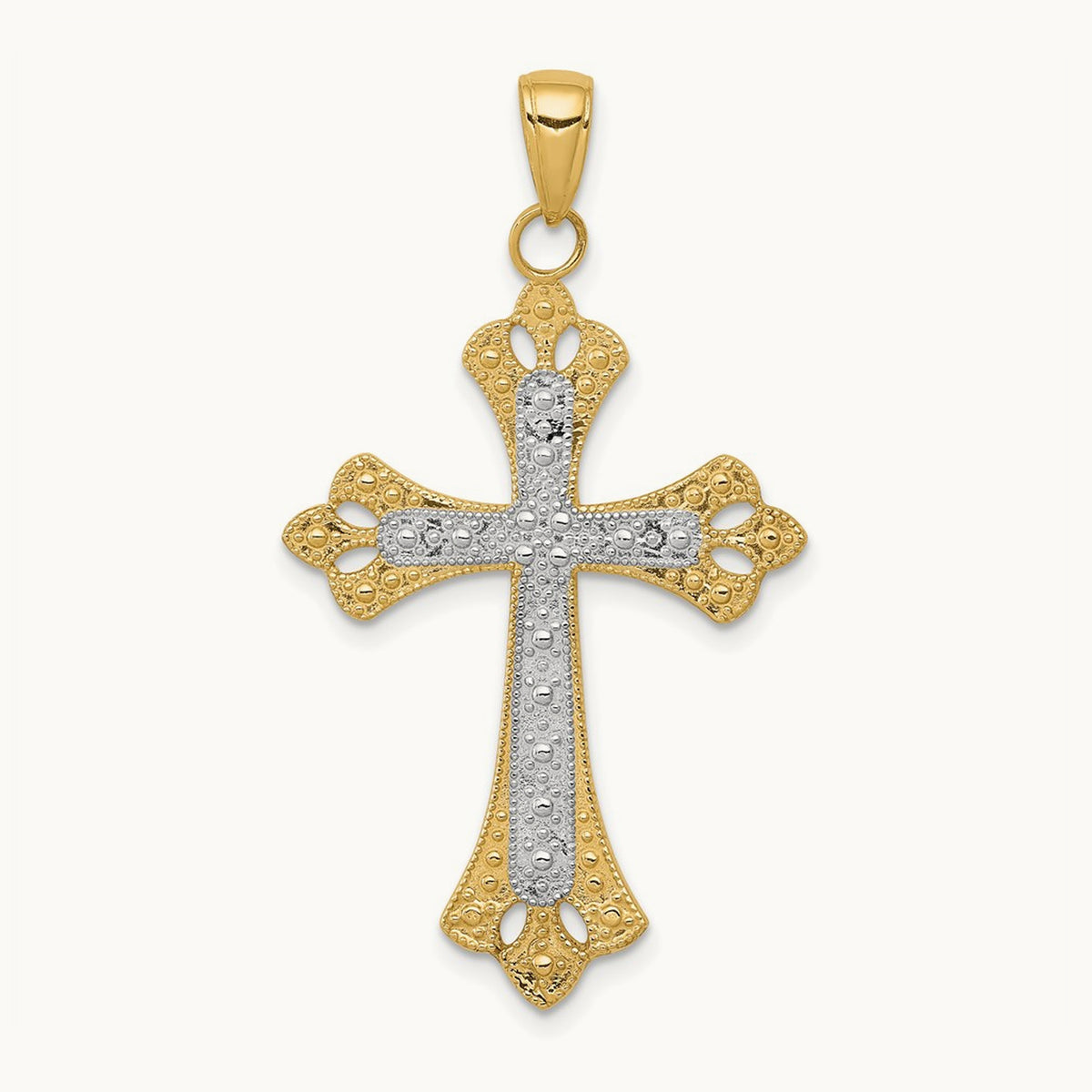 w/Rhodium Textured Cross Pendant, 14K