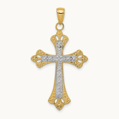 w/Rhodium Textured Cross Pendant, 14K