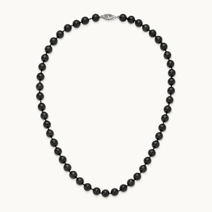 7- Round Black Saltwater Akoya Cultured Pearl Necklace, 14K White Gold