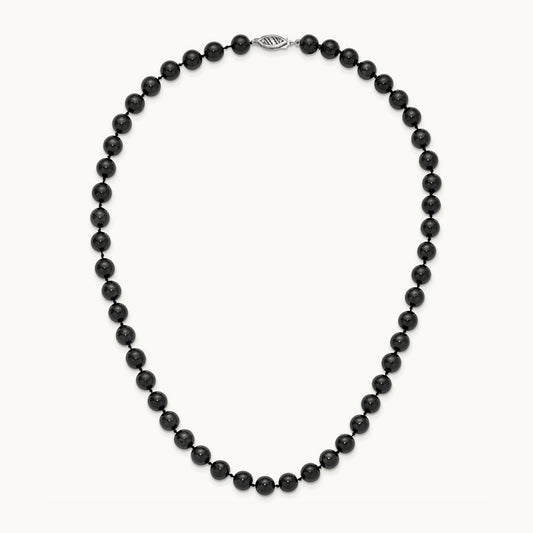 7- Round Black Saltwater Akoya Cultured Pearl Necklace, 14K White Gold