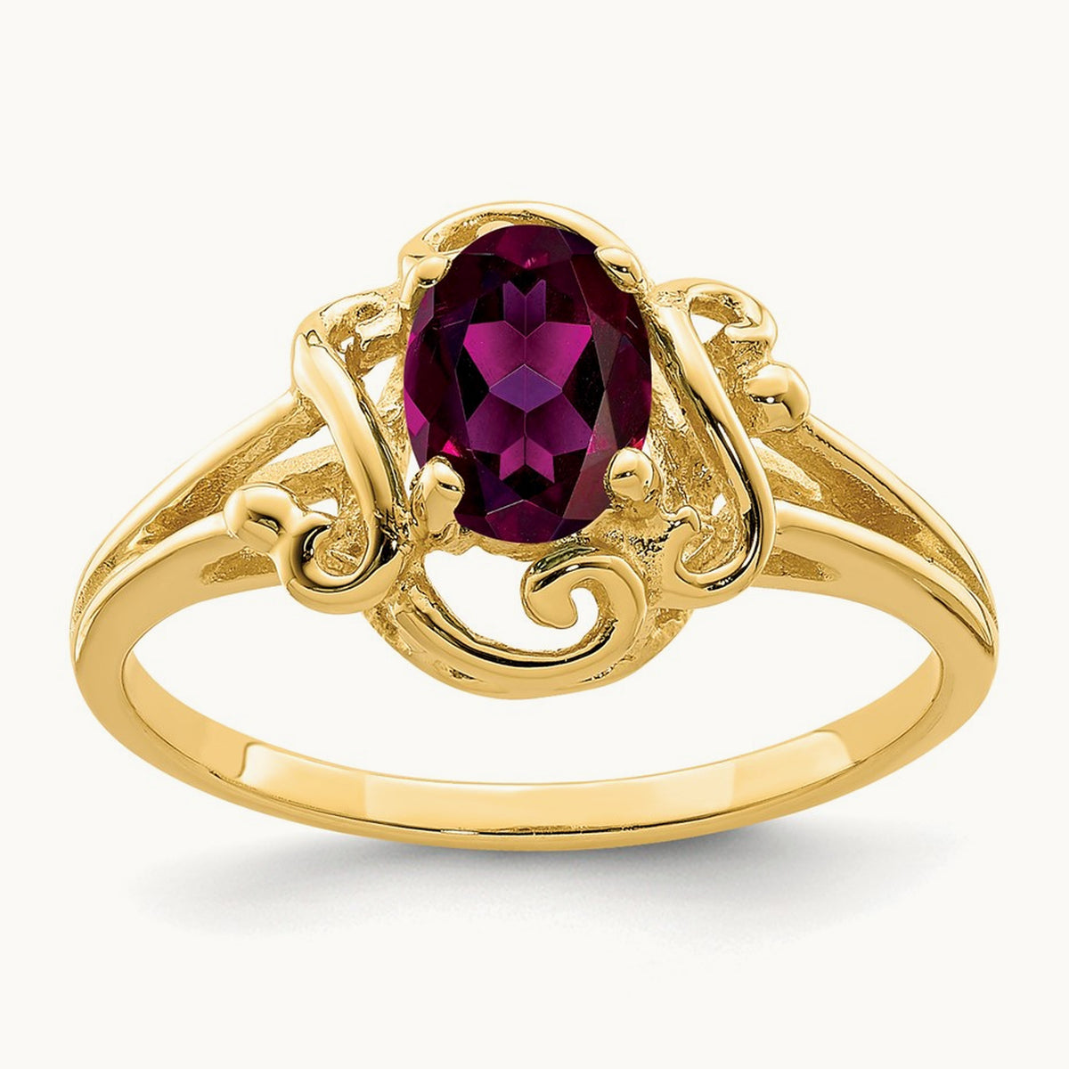 7x5mm Oval Rhodolite Garnet ring, 14K