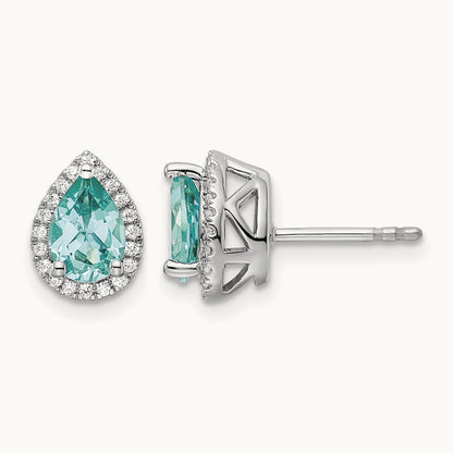 Created Paraiba Pear Post Earrings, 0.15 ct tw Lab-Grown Diamond