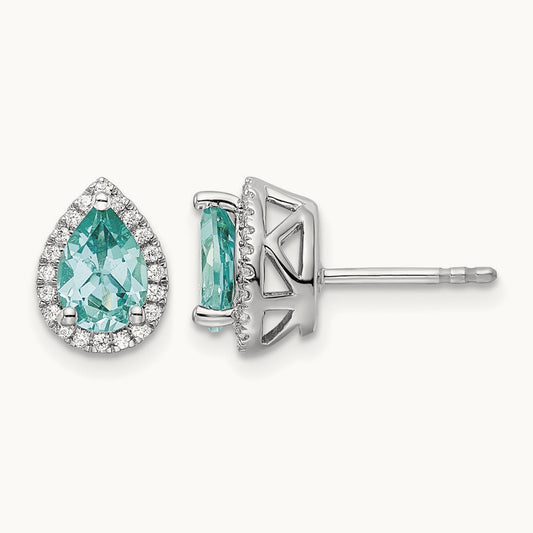 Created Paraiba Pear Post Earrings, 0.15 ct tw Lab-Grown Diamond