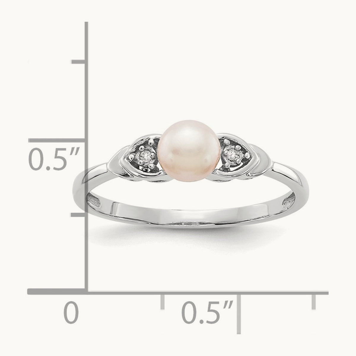 Freshwater Cultured Pearl and Diamond Ring — 14K White Gold, 0.01 ct, 7