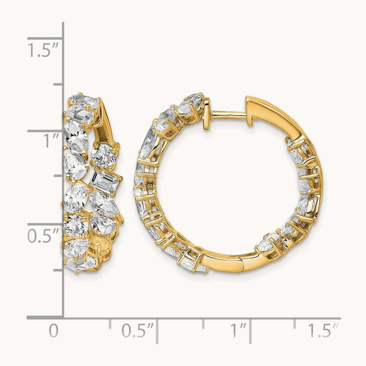 Hinged in/Out Hoop Earrings, 4.50 ct tw Lab-Grown Diamond — 14K Yellow Gold